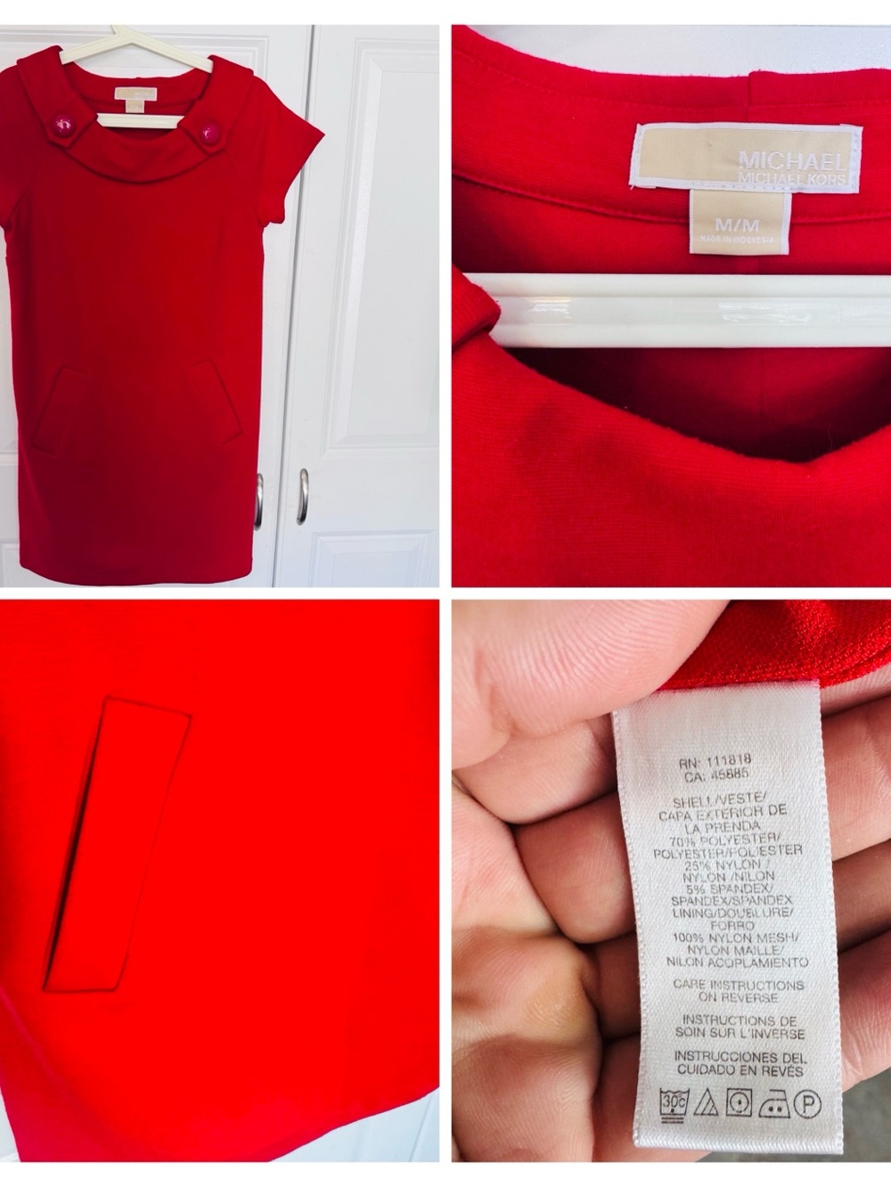 Michael Kors Red Short-Sleeve Shift Tunic with Button Collar